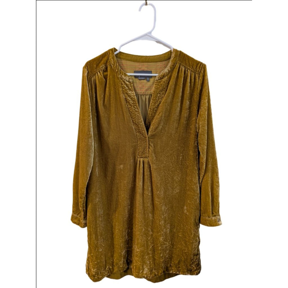 Women's Anthropologie Mustard Velvet Long Sleeve Dress XS (Oversized) - Picture 6 of 11